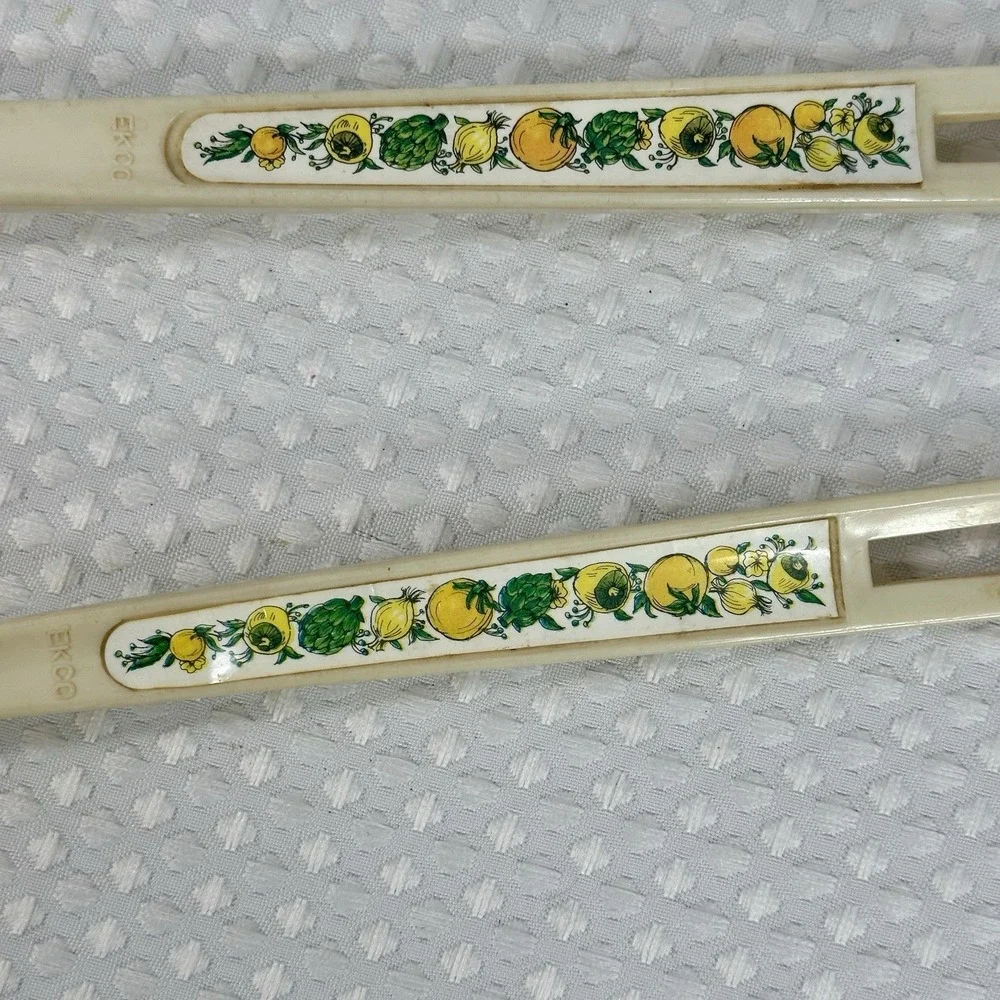 Vintage EKCO Nylon Ladle & Slotted Spoon Set‎ Lemon Floral Handle 1970s Kitchen